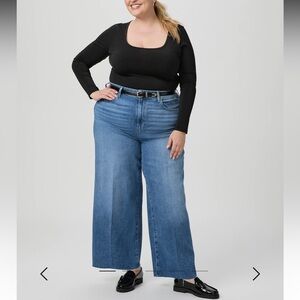 Paige Anessa Raw Hem Wide Leg High Waist Blue Jeans Size 22W